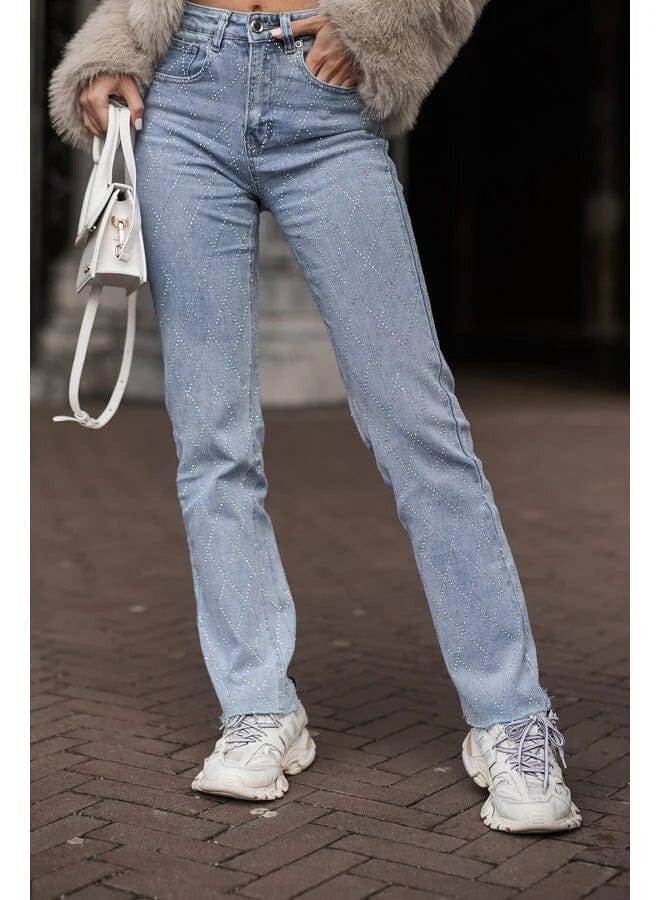 CALORA_ Glamoureuze Denim Jeans met Diamantdetails voor Vrouwen