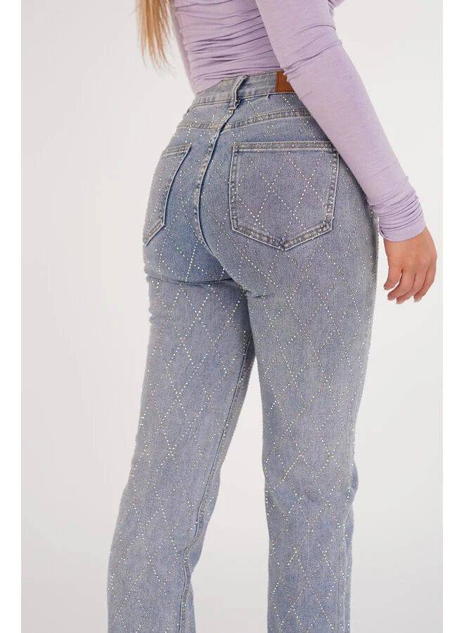 CALORA_ Glamoureuze Denim Jeans met Diamantdetails voor Vrouwen