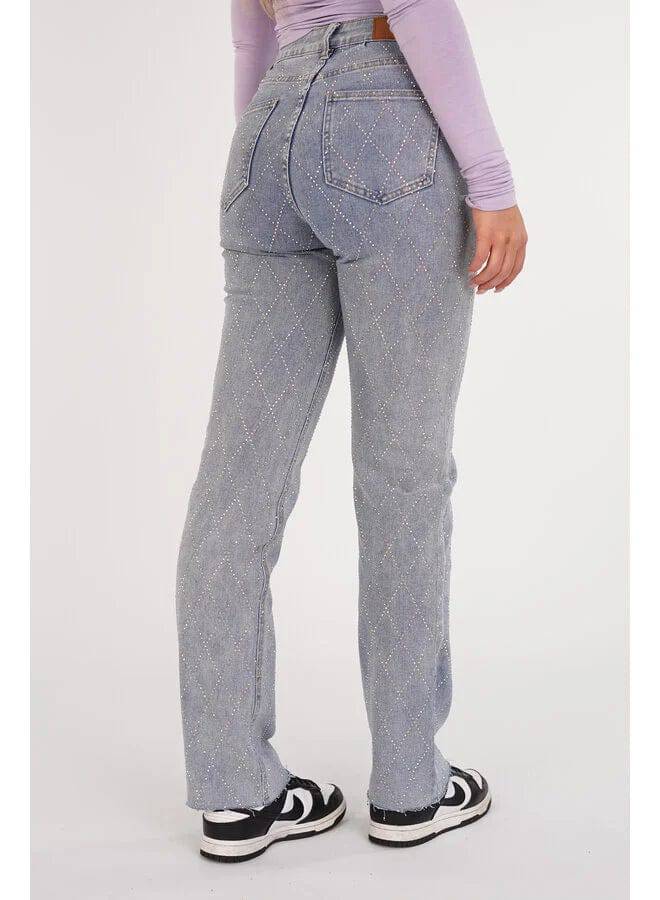 CALORA_ Glamoureuze Denim Jeans met Diamantdetails voor Vrouwen