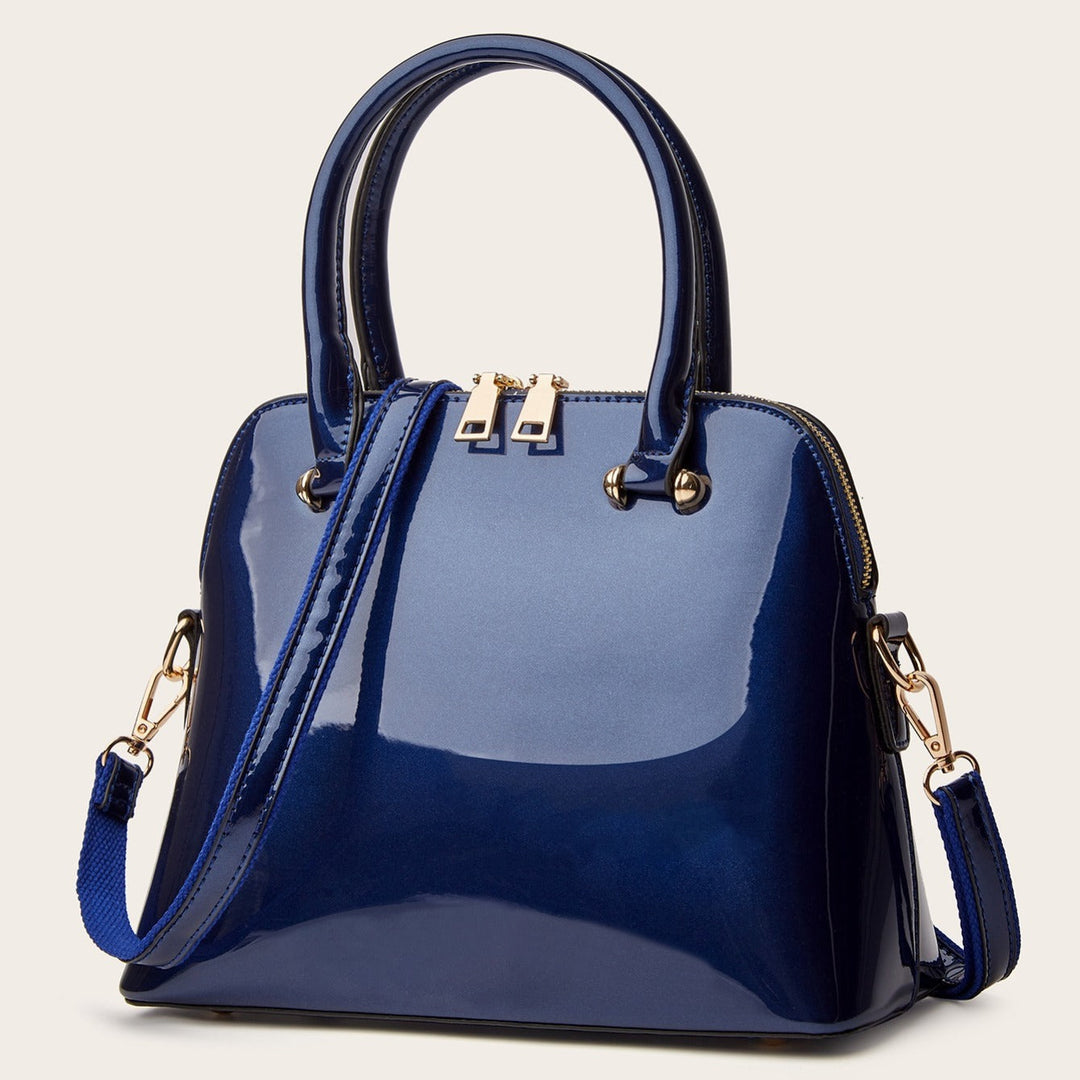 Glanzende Hand- en Schoudertas | Luxe en Functioneel-Handtassen-Calora-Blauw-Calora