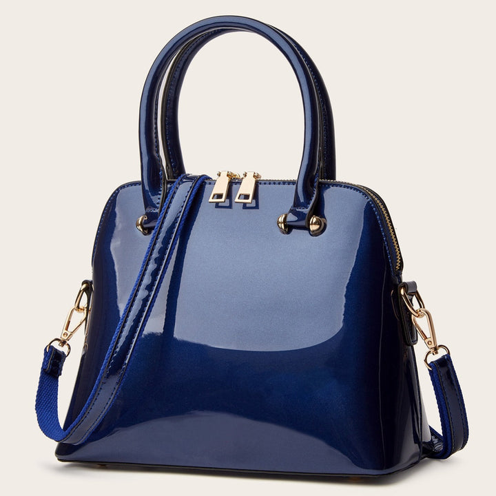 Glanzende Hand- en Schoudertas | Luxe en Functioneel-Handtassen-Calora-Blauw-Calora