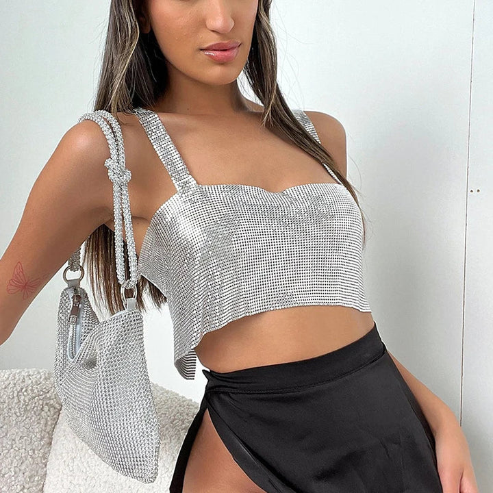 CALORA_ Glinster Cropped Top voor Vrouwen met Smalle Schouderbanden