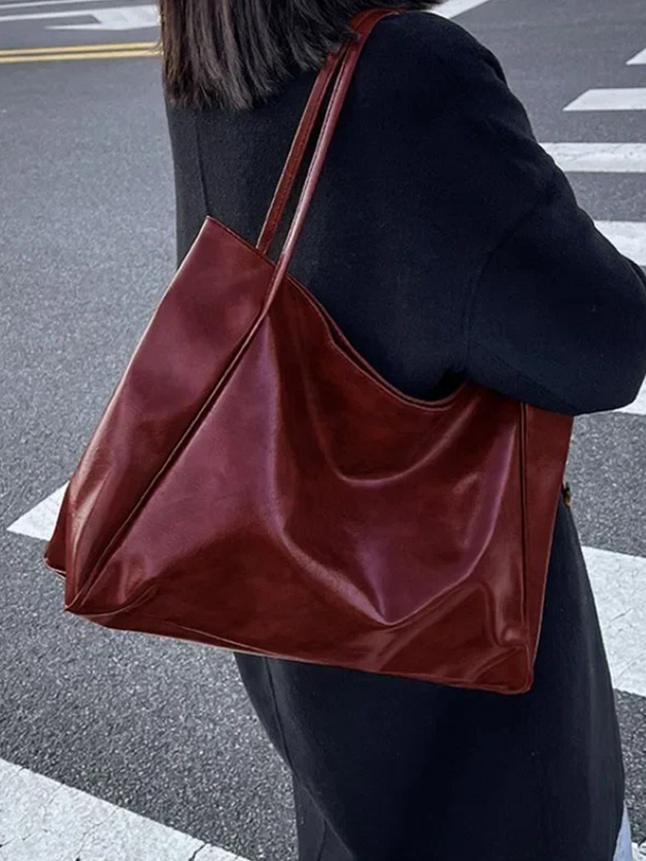 CALORA_ Grote Dames Leren Schoudertas Shopper in Burgundy Rood