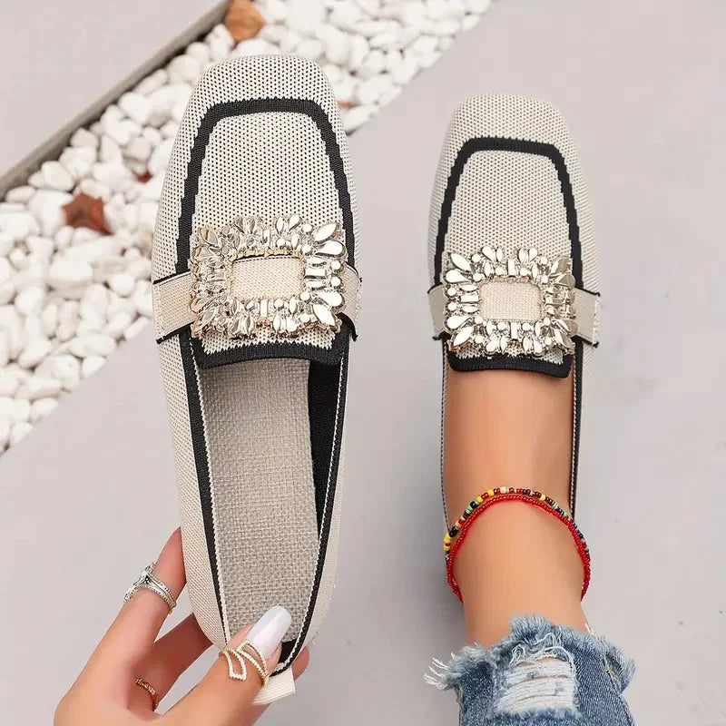 CALORA_ Grote Maat Vrouwen Flats Slip-on Vierkante Kop Ademende Espadrilles