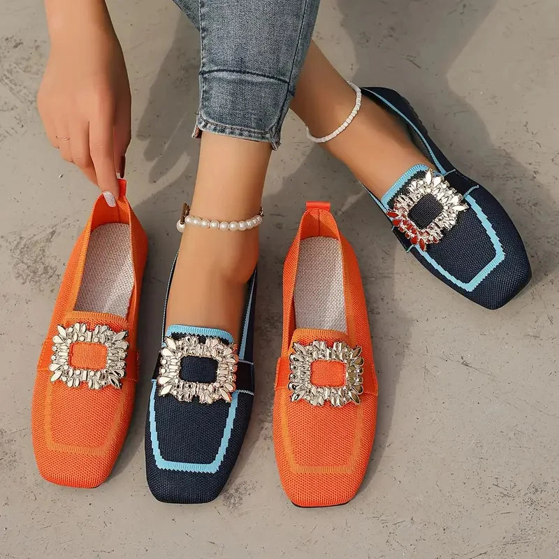 CALORA_ Grote Maat Vrouwen Flats Slip-on Vierkante Kop Ademende Espadrilles