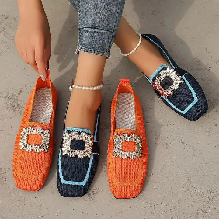 CALORA_ Grote Maat Vrouwen Flats Slip-on Vierkante Kop Ademende Espadrilles