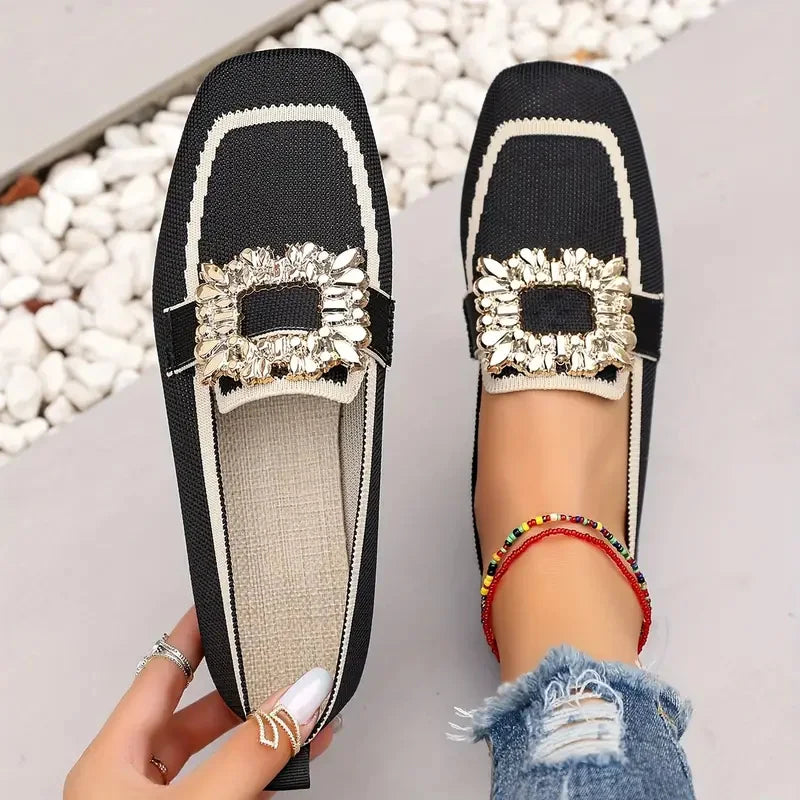 CALORA_ Grote Maat Vrouwen Flats Slip-on Vierkante Kop Ademende Espadrilles