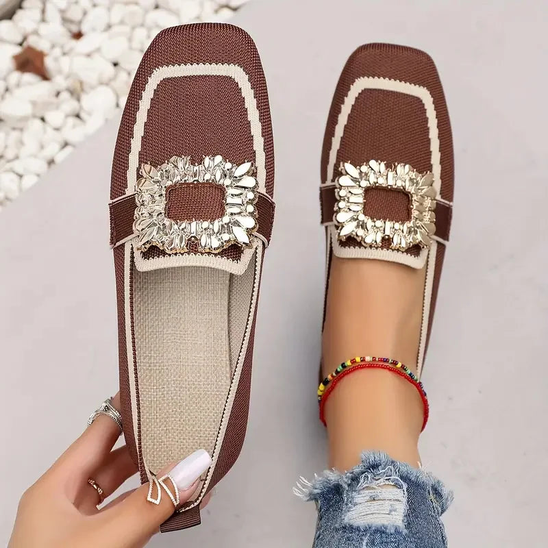 CALORA_ Grote Maat Vrouwen Flats Slip-on Vierkante Kop Ademende Espadrilles