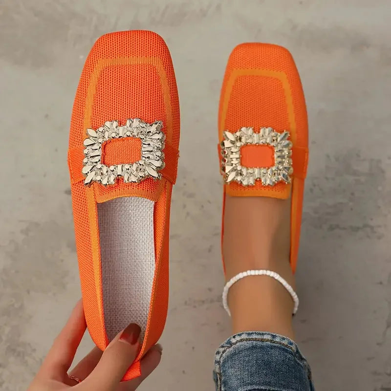 CALORA_ Grote Maat Vrouwen Flats Slip-on Vierkante Kop Ademende Espadrilles