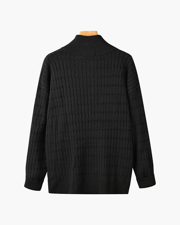 CALORA_ Half Zip Gebreide Trui Met Kabelpatroon En Hoge Hals