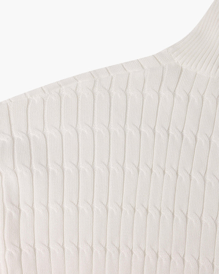 CALORA_ Half Zip Gebreide Trui Met Kabelpatroon En Hoge Hals
