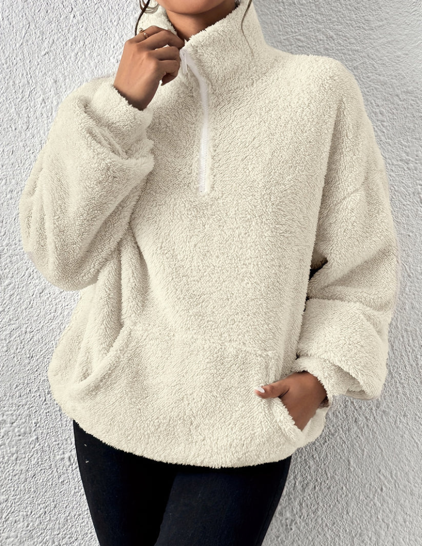 Hania | Fluffy fleece trui-Blazers & Vesten-Calora-Abrikoos-XS-Calora