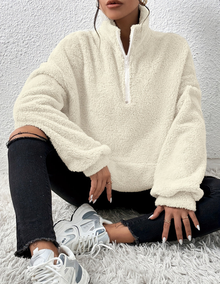 Hania | Fluffy fleece trui-Blazers & Vesten-Calora-Abrikoos-XS-Calora