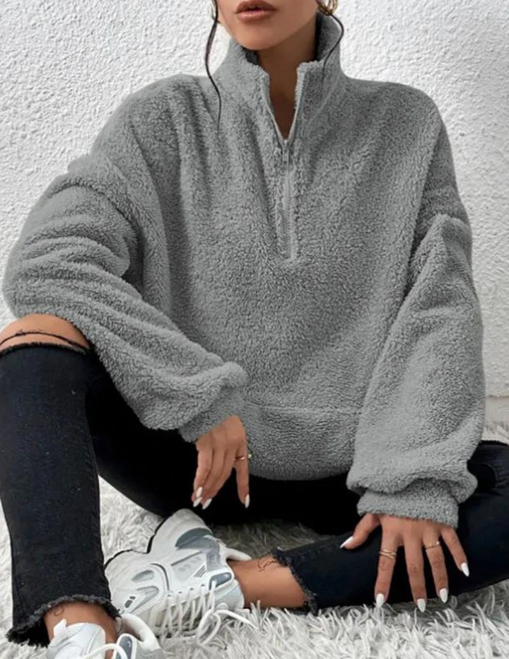 Hania | Fluffy fleece trui-Blazers & Vesten-Calora-Grijs-XS-Calora