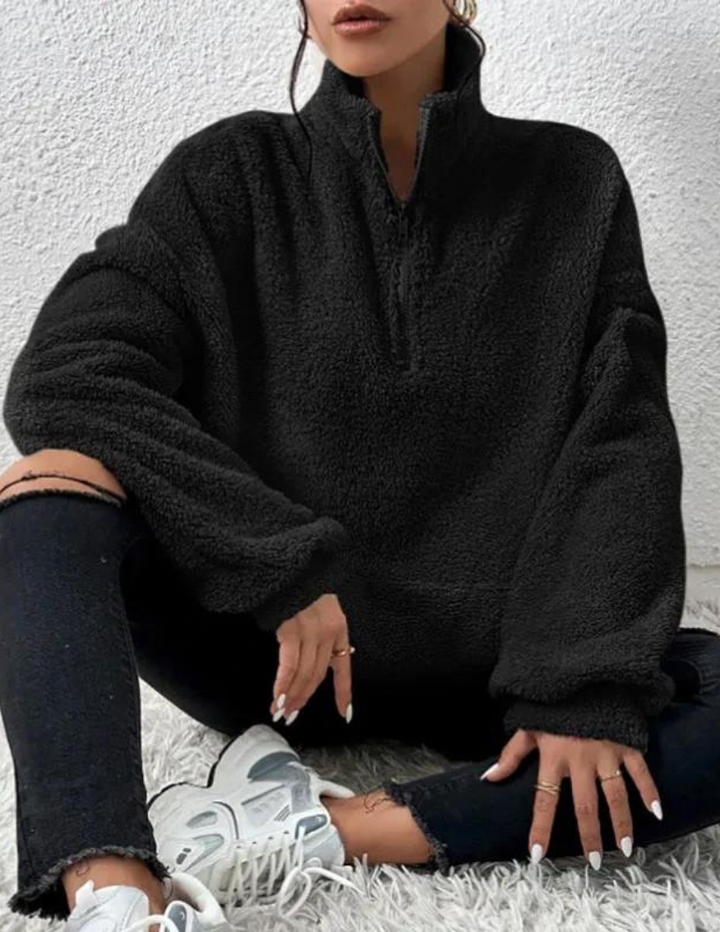 Hania | Fluffy fleece trui-Blazers & Vesten-Calora-Zwart-XS-Calora