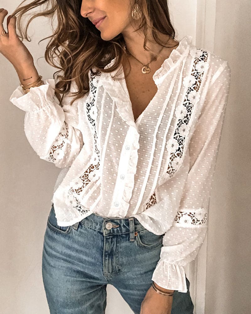 Hannah | Elegante Witte Kanten Blouse-Blouses-Calora-S-Calora