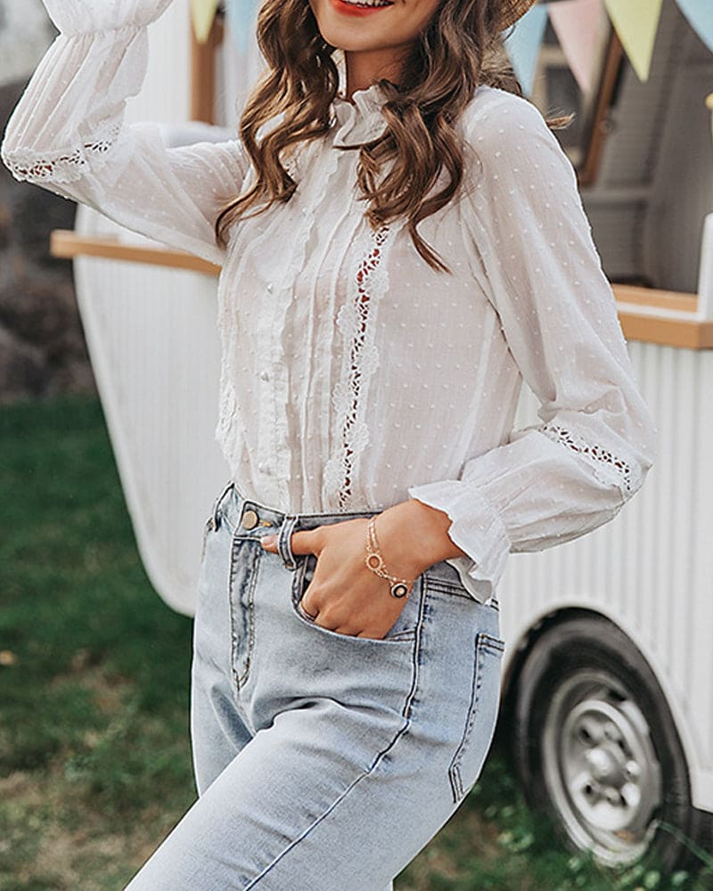 Hannah | Elegante Witte Kanten Blouse-Blouses-Calora-S-Calora