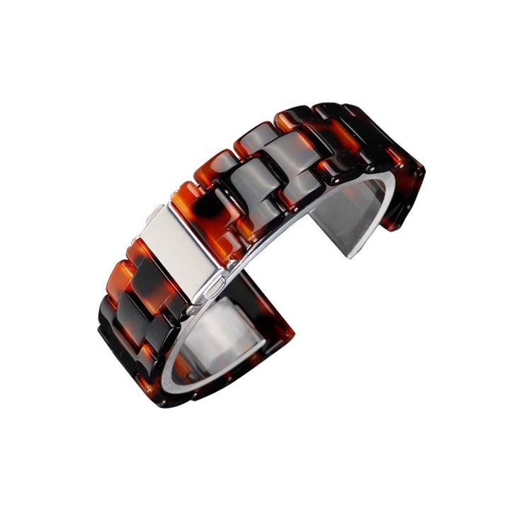 CALORA_ Hars Stalen Horlogeband voor Apple Watch 8e Generatie - in Schildpad, Parelwitte en Donkergroene Bloemen