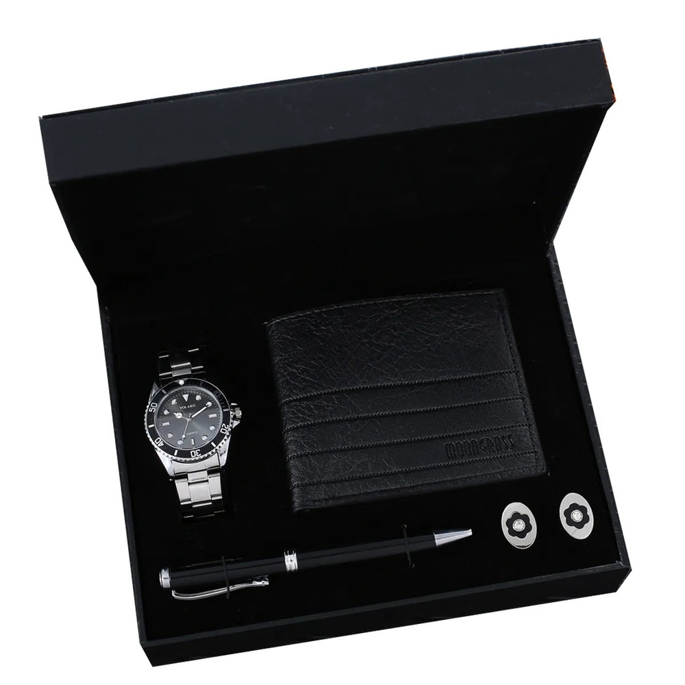 CALORA_ Heren Cadeauset met Portemonnee, Riem, Bril en Horloge - Luxe 4-delige Relatiegeschenkset