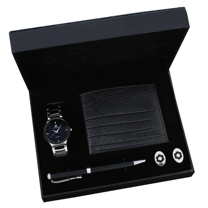 CALORA_ Heren Cadeauset met Portemonnee, Riem, Bril en Horloge - Luxe 4-delige Relatiegeschenkset