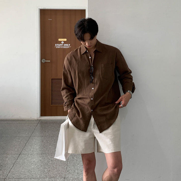 CALORA_ Heren Linnen Shorts Met Trekkoord Voor Luchtig Comfort