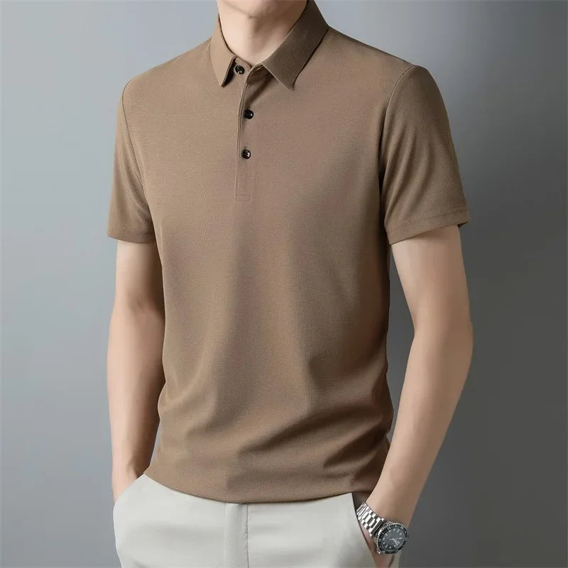 CALORA_ Heren Mode Wafel Korte Mouwen Polo Shirt Zomer Ademend Comfortabel