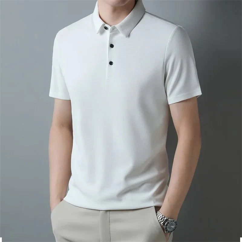 CALORA_ Heren Mode Wafel Korte Mouwen Polo Shirt Zomer Ademend Comfortabel