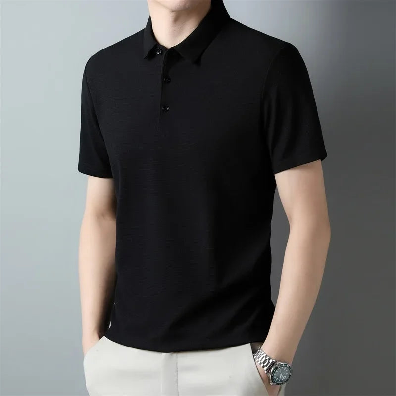 CALORA_ Heren Mode Wafel Korte Mouwen Polo Shirt Zomer Ademend Comfortabel