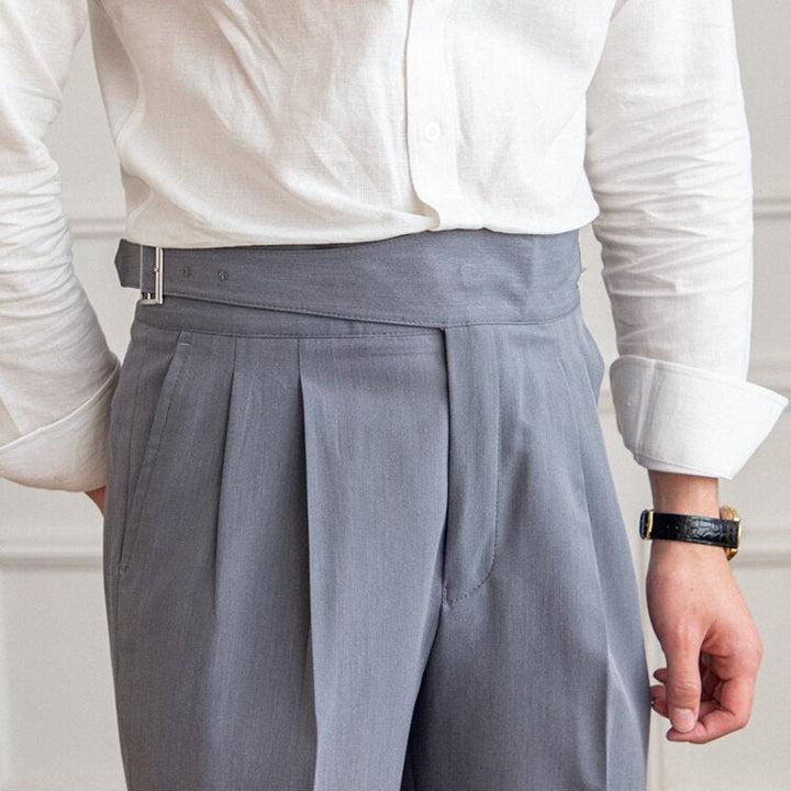 CALORA_ Heren Tailleur Pantalon Broek met Plooi en Verstelbare Gesp