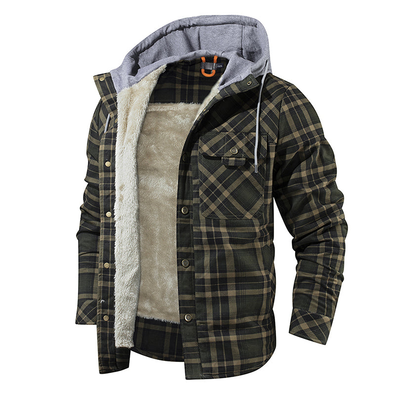 CALORA_ Heren Winterjas met Fleece Voering - Houthakkers Patroon