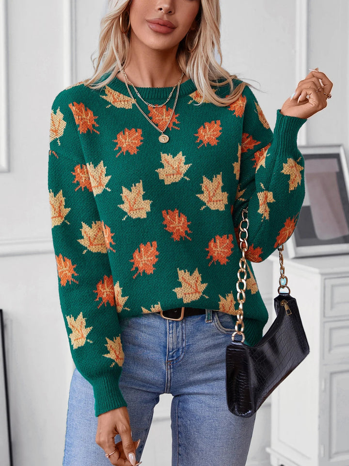 Herfst winter esdoornblad trui gebreide trui voor Dames-Blazers & Vesten-Calora-Groen-S-Calora