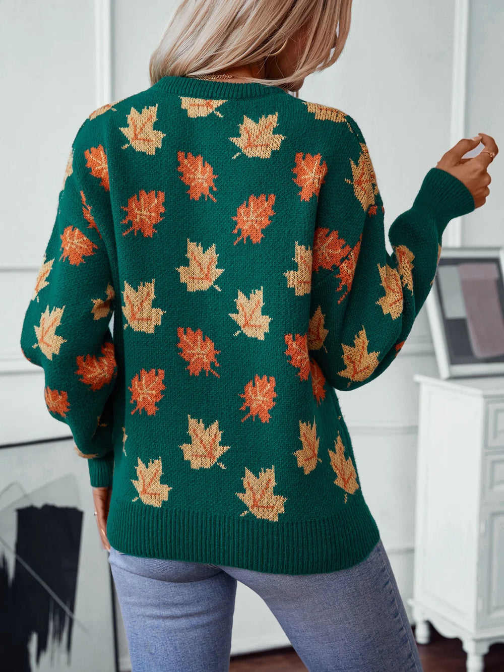 Herfst winter esdoornblad trui gebreide trui voor Dames-Blazers & Vesten-Calora-Zwart-S-Calora