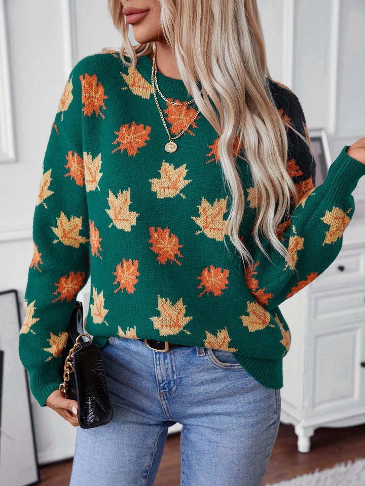 Herfst winter esdoornblad trui gebreide trui voor Dames-Blazers & Vesten-Calora-Zwart-S-Calora