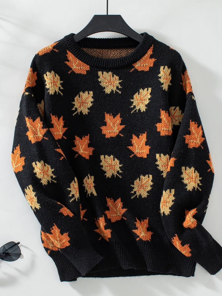 Herfst winter esdoornblad trui gebreide trui voor Dames-Blazers & Vesten-Calora-Zwart-S-Calora