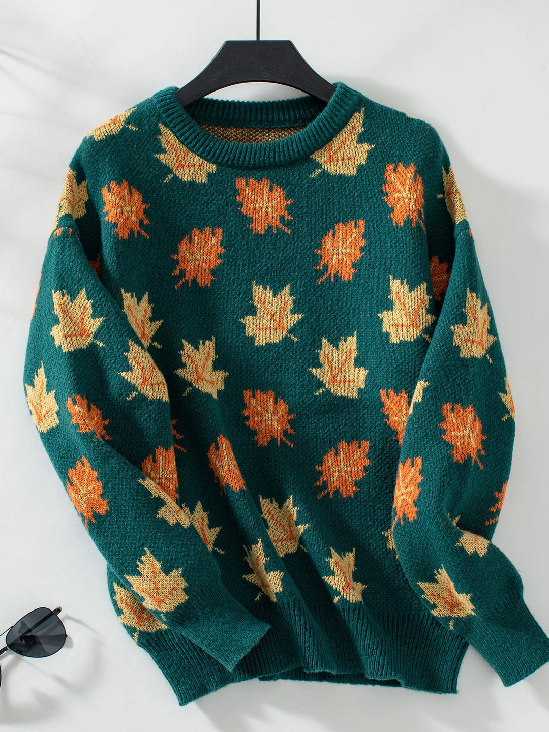 Herfst winter esdoornblad trui gebreide trui voor Dames-Blazers & Vesten-Calora-Zwart-S-Calora