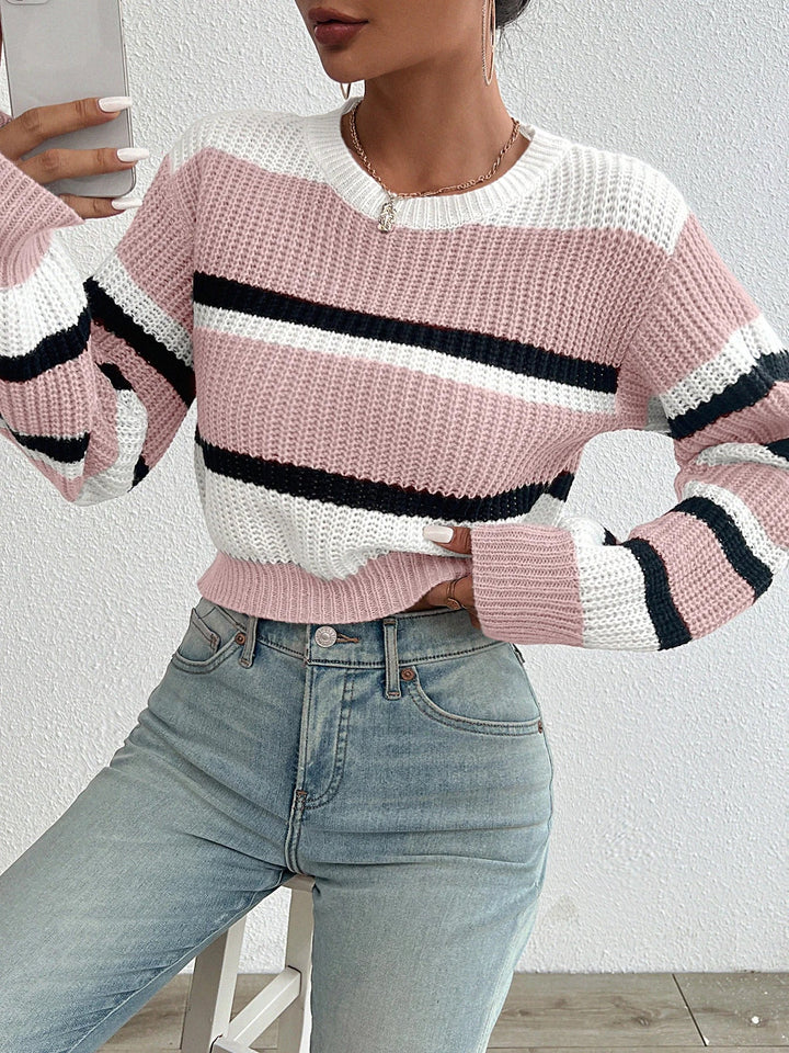 Herfst/winter los gebreide trui strepen patroon-Blazers & Vesten-Calora-Roze-S-Calora