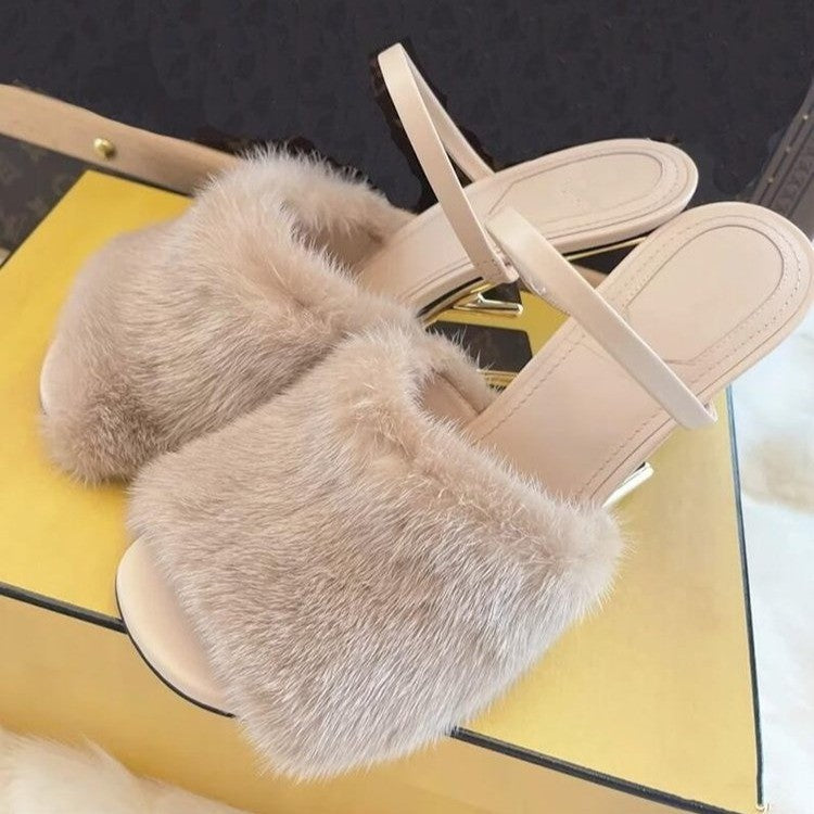 CALORA_ Hoge Fluffy Hakken Slippers Dames