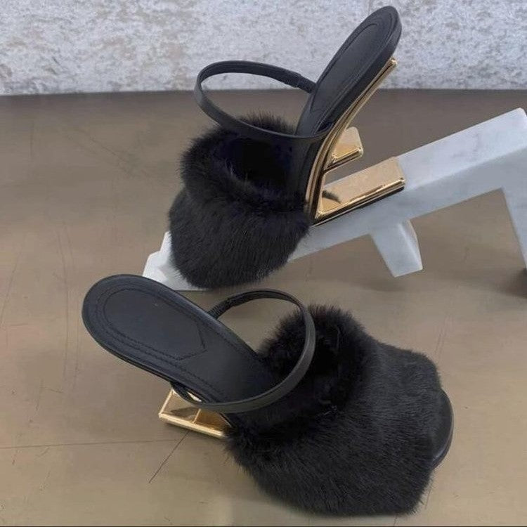 CALORA_ Hoge Fluffy Hakken Slippers Dames