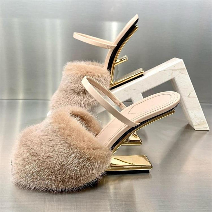 CALORA_ Hoge Fluffy Hakken Slippers Dames