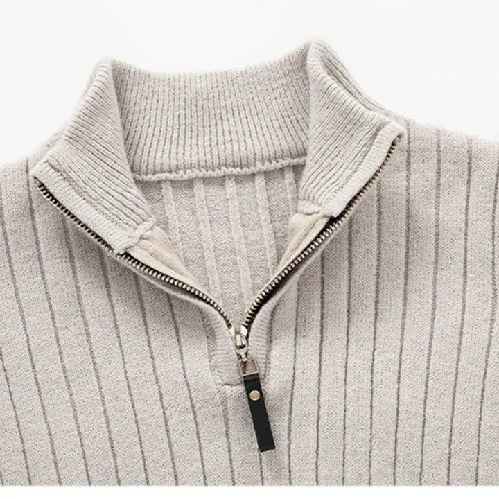 CALORA_ Hoge Kraag Half-Zip Sweater van Katoen met Lange Mouwen