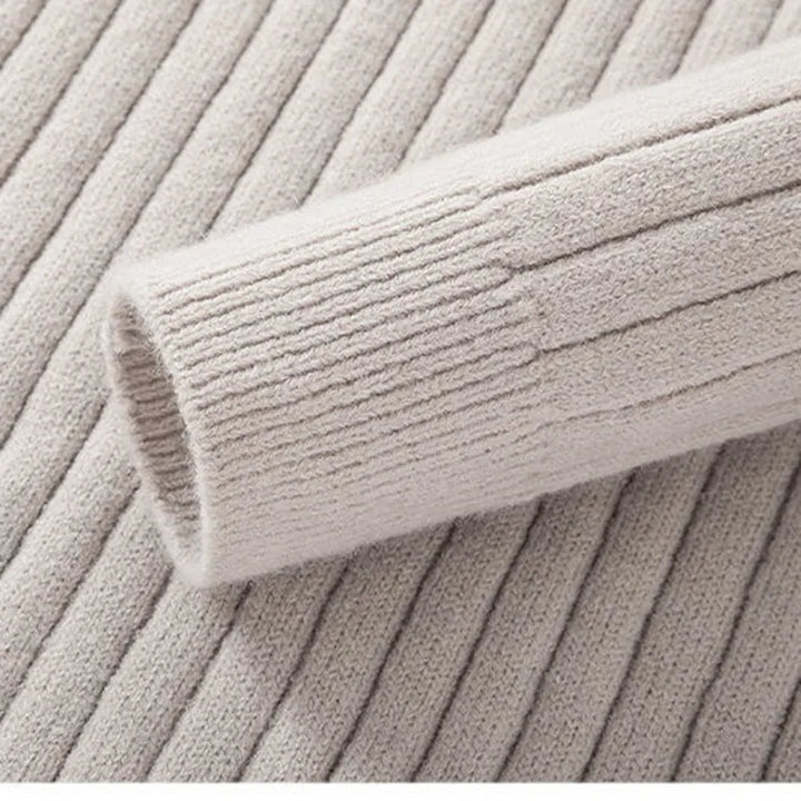 CALORA_ Hoge Kraag Half-Zip Sweater van Katoen met Lange Mouwen