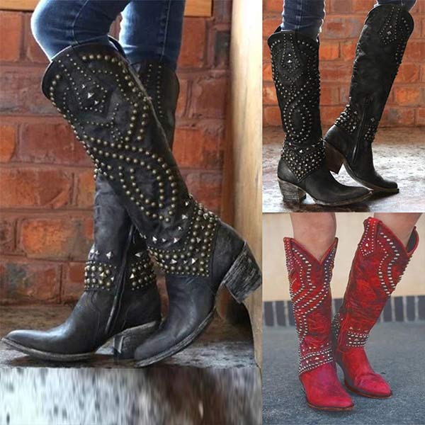 Hoge Retro Cowboy Laarzen voor dames-Laarzen-Calora-Bruin-34-Calora