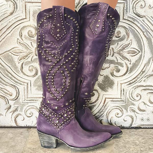 Hoge Retro Cowboy Laarzen voor dames-Laarzen-Calora-Paars-34-Calora
