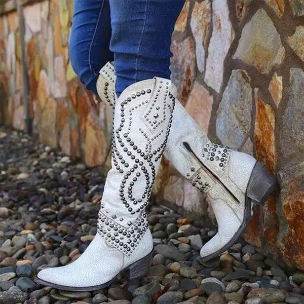Hoge Retro Cowboy Laarzen voor dames-Laarzen-Calora-Wit-34-Calora