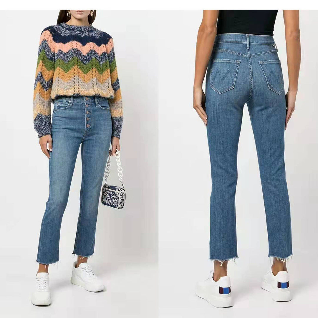 Hoge taille geknoopte cropped broek met ruwe zoom-Wijde Broeken-Calora-Licht-S-Calora