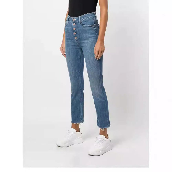 Hoge taille geknoopte cropped broek met ruwe zoom-Wijde Broeken-Calora-Licht-S-Calora