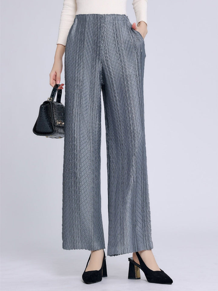 Hoge taille geplooide wijde broek-Wijde Broeken-Calora-Grijs-One Size-Calora
