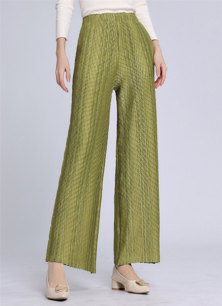 Hoge taille geplooide wijde broek-Wijde Broeken-Calora-Khaki-One Size-Calora