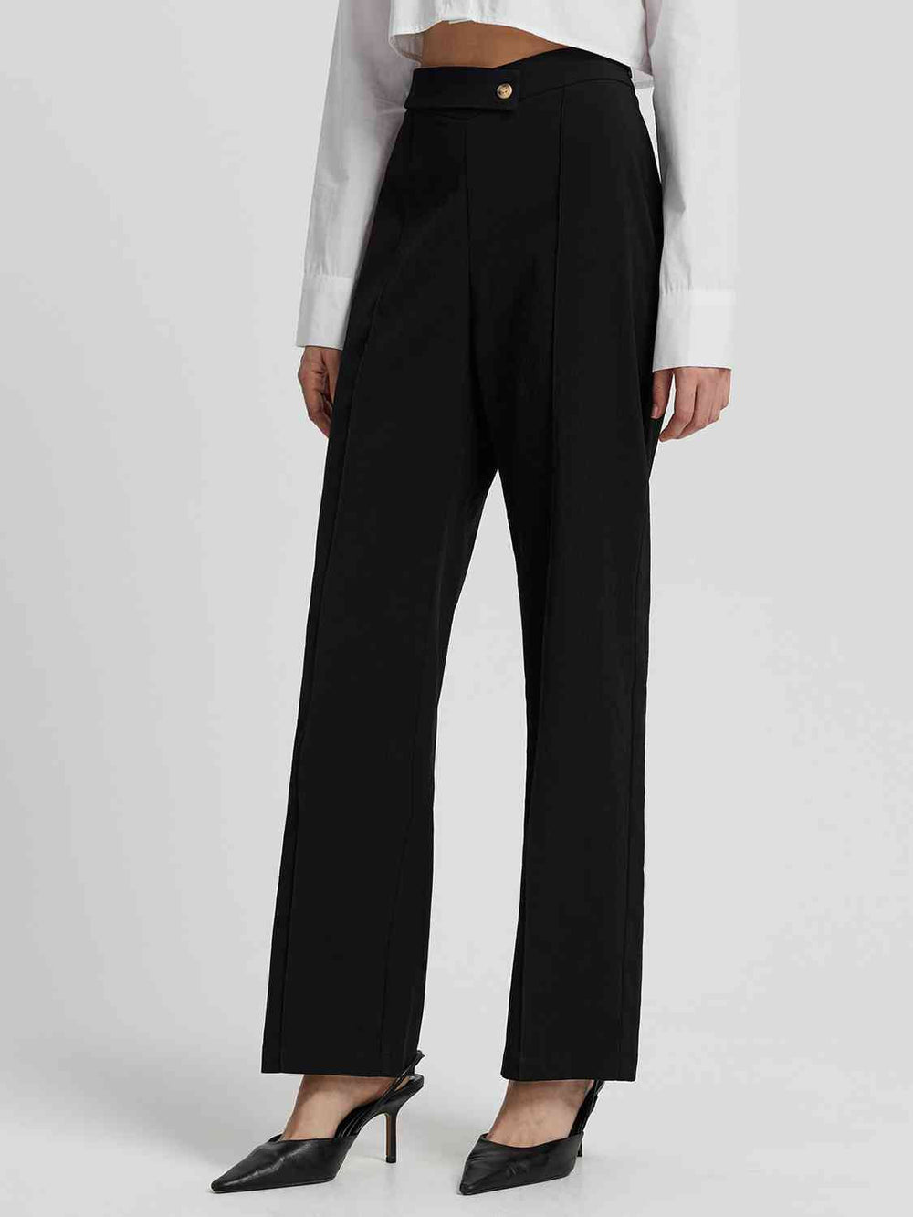 Hoge Taille Rechte Broek-Pantalons-Calora-Zwart-S-Calora