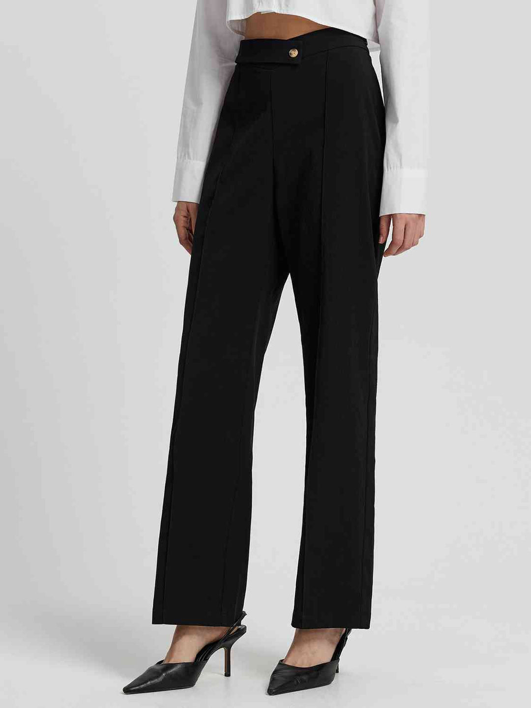 Hoge Taille Rechte Broek-Pantalons-Calora-Zwart-S-Calora